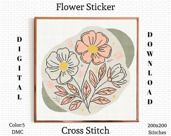 Floral Sticker Cross Stitch Pattern: Flower Embroidery Design (PDF Pattern)