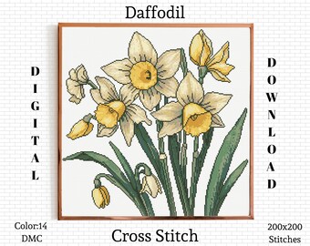 Daffodil Cross Stitch Pattern: Floral Embroidery Design (PDF Pattern)