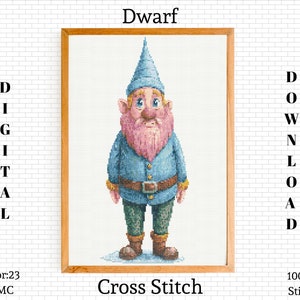 Dwarf Gnome Cross Stitch Pattern: Whimsical Embroidery (PDF Pattern)