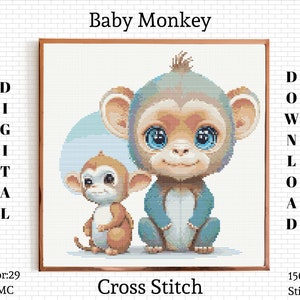 Monkey Cross Stitch | Monkey Cross Stitch Pattern | Monkey Cross Stitch Kit | Monkey Embroidery Design | Monkey Embroidery Pattern