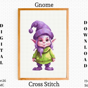 Gnome Cross Stitch Pattern: Funny Embroidery Design (PDF Download)