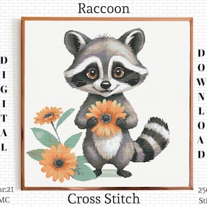 Raccoon Cross Stitch | Raccoon Cross Stitch Pattern | Raccoon Cross Stitch Kit | Raccoon Embroidery Design | Raccoon Embroidery Pattern