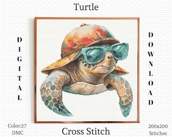 Kruissteekpatroon schildpad: oceaanborduurwerk (pdf-patroon)
