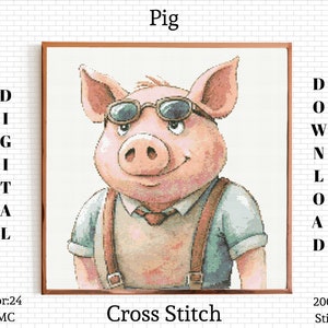Sunglasses Pig Cross Stitch Pattern: Baby Embroidery Design (PDF Download)