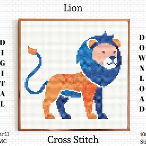 Lion Cross Stitch Pattern: Modern Embroidery Design (Digital Download)
