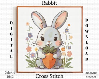 Kreuzstichmuster Kaninchen: Cartoon Tierstickerei PDF-Muster