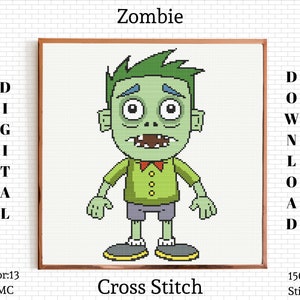 Zombie Cross Stitch Pattern | Zombie Cross Stitch PDF | Cute Zombie Cross Stitch | Zombie Embroidery Pattern | Zombie Cross Stitch