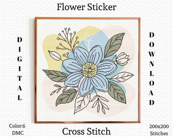 Floral Cross Stitch Pattern: Flower Sticker Embroidery (PDF Pattern)