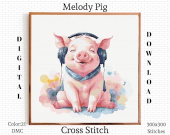 Patrón de punto de cruz de Melody Pig: Bordado de animales (Descarga en PDF)
