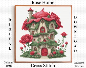 Rose Home Kreuzstich-Muster: Florale Stickerei Kreuzstich Anleitung
