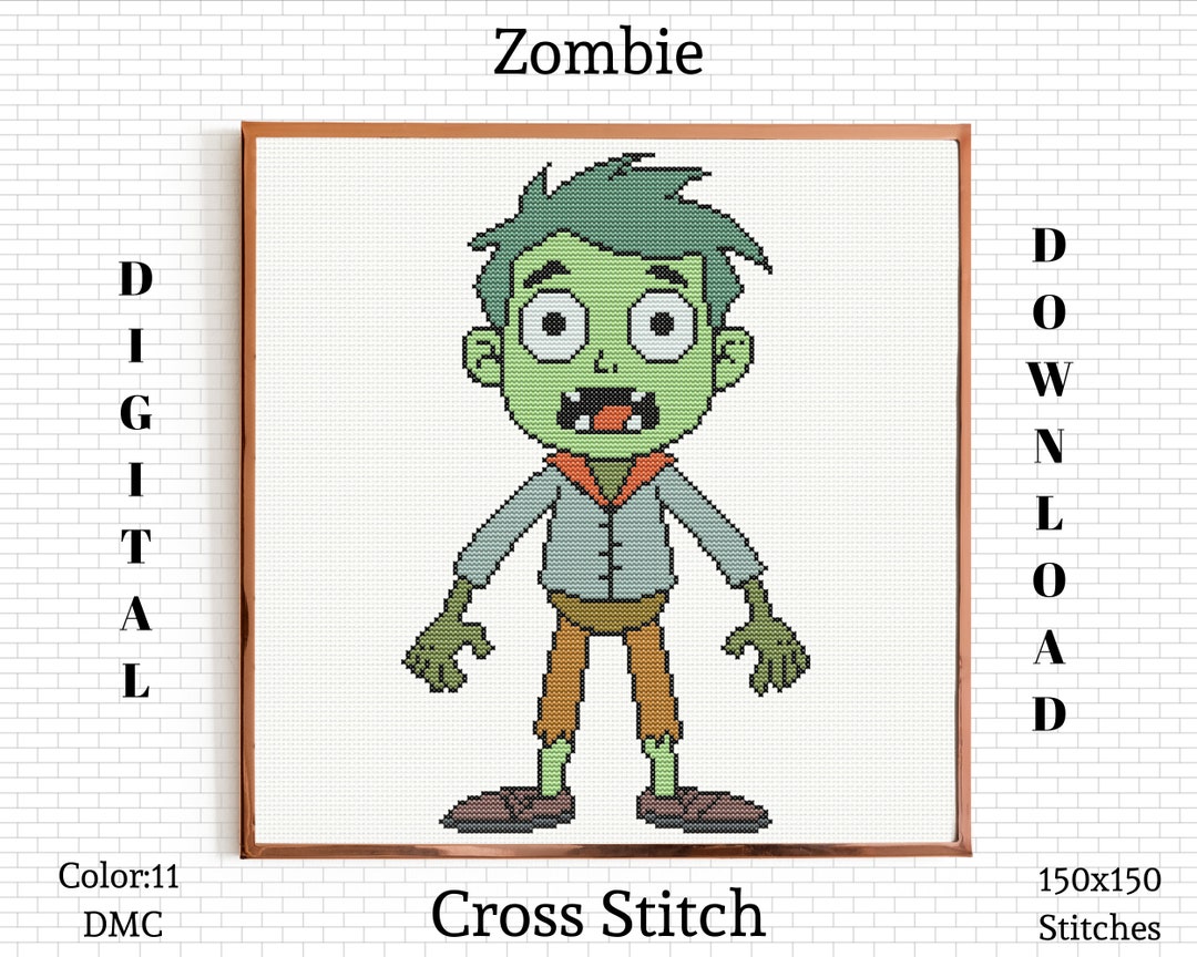 Zombie Pattern Stitch Zombie Cross Stitch Pattern | Zombie Cross Stitch PDF | Cute Zombie ...