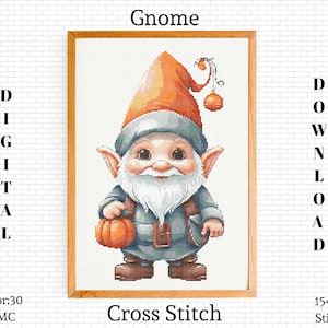 Gnome Cross Stitch Pattern: Funny Embroidery Design (PDF Download)