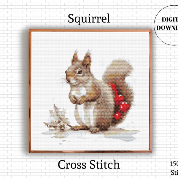 Cross Stitch Pattern Design | Squirrel Cross Stitch PDF |  Instant Download | Squirrel Embroidery Pattern | Autumn Cross Stitch