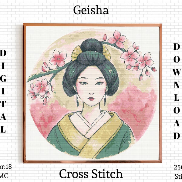 Geisha Cross Stitch Pattern | Asia Cross Stitch | Embroidery Pattern | Cross Stitch Kit | Japan Cross Stitch | Instant Download PDF