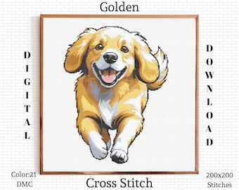Golden Retriever Kreuzstichmuster: Hund Stickdatei PDF