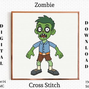 Zombie Cross Stitch Pattern | Zombie Cross Stitch PDF | Cute Zombie Cross Stitch | Zombie Embroidery Pattern | Zombie Cross Stitch