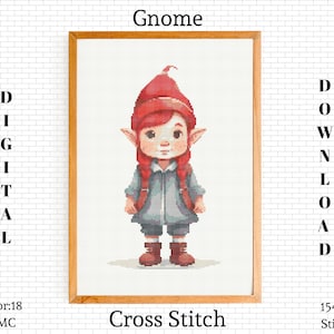 Gnome Cross Stitch Pattern: Funny Embroidery Design (PDF Download)