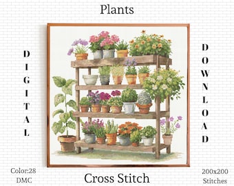 Potted Plants Cross Stitch Pattern: Home Garden Embroidery (Digital Download)