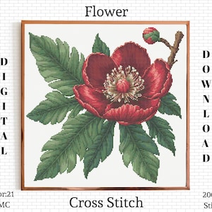 Schema punto croce fiore rosso: ricamo floreale (schema PDF)