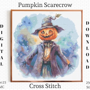 Halloween Cross Stitch Pattern | Halloween Scarecrow Cross Stitch | Scarecrow Cross Stitch | Halloween Scarecrow Embroidery Pattern