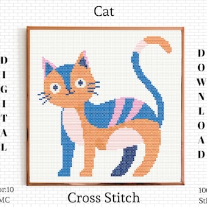Colorful Cat Cross Stitch Pattern (PDF Download)