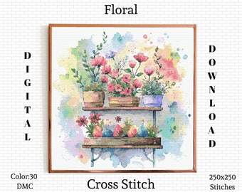 Watercolor Floral Cross Stitch Pattern: Botanical Embroidery (PDF Pattern)