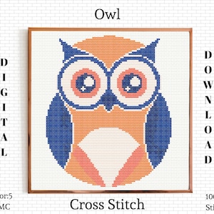 Owl Cross Stitch Pattern: Modern Embroidery Design (Digital Download)