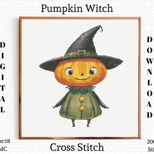 Halloween Cross Stitch Pattern | Pumpkin Cross Stitch | Halloween Embroidery | Pumpkin Witch Cross Stitch | Pumpkin Witch Embroidery Pattern