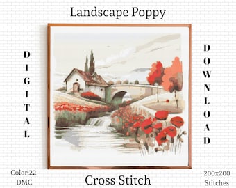 Landscape Poppy Cross Stitch Pattern (PDF Download)