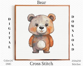 Bear Cross Stitch Pattern: Detailed Embroidery Design (PDF Download)