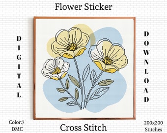 Floral Cross Stitch Pattern: Flower Sticker Embroidery (PDF Pattern)