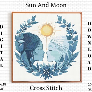 Sun and Moon Cross Stitch Pattern: Celestial Embroidery (Digital Download)