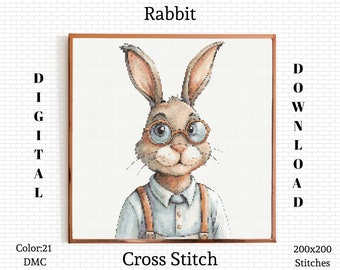 Sonnenbrillen-Kaninchen-Kreuzstich-Muster: Baby-Stickerei Design (PDF-Muster)
