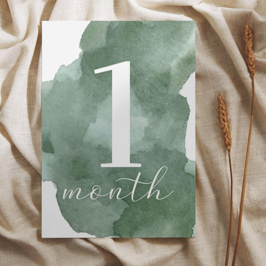 Printable Baby Monthly Milestone Cards | Green Watercolor | Gender ...