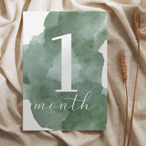 Cartes d'étape mensuelles imprimables pour bébé | Aquarelle verte | Accessoire photo neutre pour bébé | Souvenir nouveau-né | Cadeau baby shower | PDF