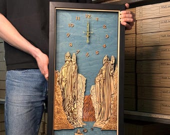 The Argonath 3D wall clock - Coolest fan art gift for Tolkien book lover - 3D Lord of the ring gift