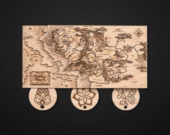 Middle Earth 3D Key Holder with Keychains Natural Edition - Unique Mothers day gift - 3D wooden woman gift