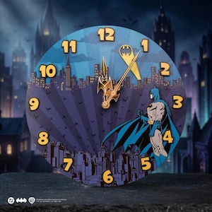 Reloj de pared 3D con el horizonte de Gotham de Batman™ / Regalo de DC Comics para fans de Batman / Regalo personalizado de superhéroe