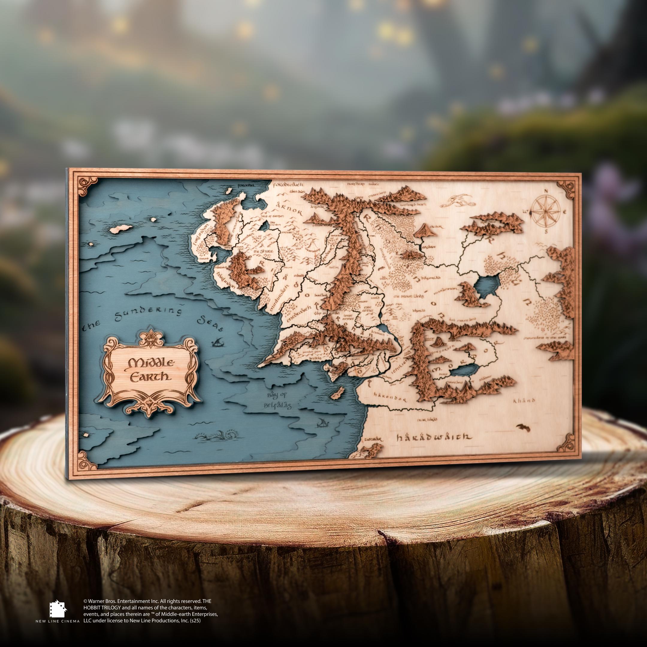 Middle Earth Map - 3D Wooden Wall Art With Laser-cut Detailing