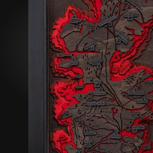 Mappa in legno 3D di Westeros - Regalo personalizzato per il quinto anniversario - Mappa in legno 3D del Trono di Spade