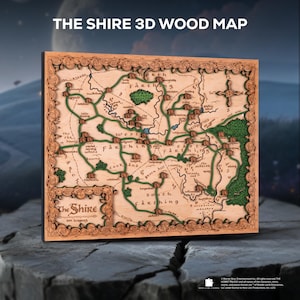 Poster en bois 3D The Shire - Cadeau parfait pour la fête des pères - Cadeau de fan des Hobbits de la Comté