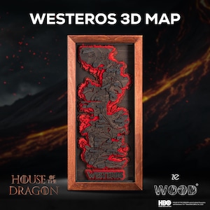 Mappa in legno 3D di Westeros - Regalo personalizzato per la festa della mamma con incisione laser - Regalo in legno 3D della madre dei draghi