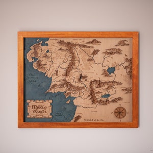 Mapa de madeira 3D da Terra Média Mapa do Lotr Hobbit