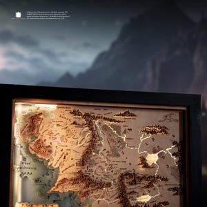 Carte 3D de la Terre du Milieu avec éclairage - Cadeau parfait pour la fête des pères - Carte de Tolkien avec fonction lampe de chevet