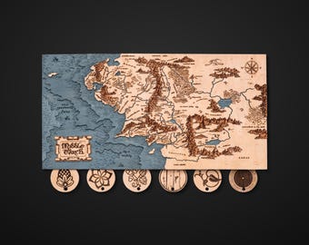 Middle Earth 3D Key Holder with Keychains - Unique Lord of the ring gift - Tolkien fan gift for home decor