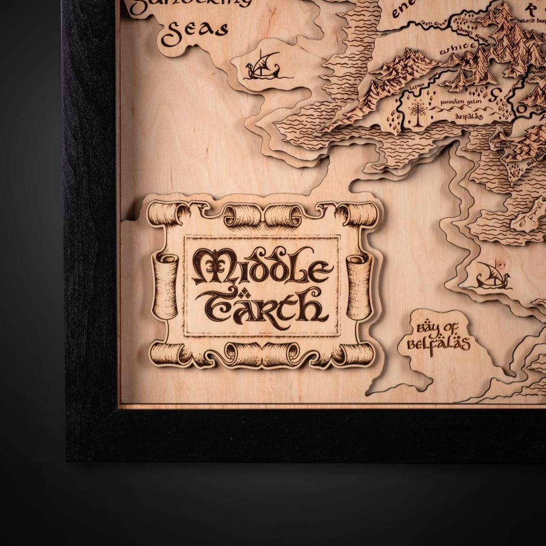 Middle Earth 3D Wood Map - Unique Hobbit Home Decor - Wooden Lord