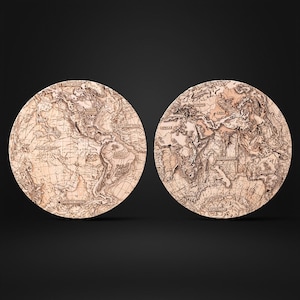 Version légère du monde en hémisphères - Carte du monde 3D en bois - Détails intérieurs élégants, carte du monde hémisphère