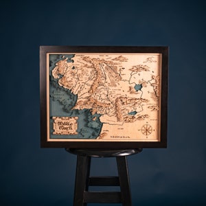 Houten 3D-kaart van Midden-aarde