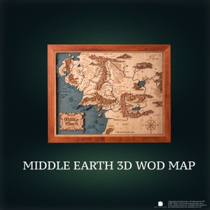 Carte en bois 3D de la Terre du Milieu