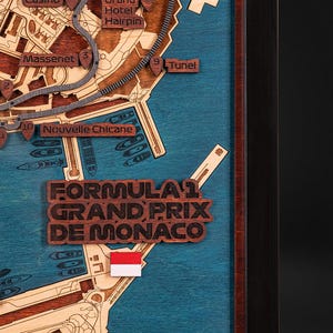 Carte en bois 3D du Grand Prix de Monaco de Formule 1 - Décoration murale Monaco à collectionner - Circuit légendaire de Formule 1